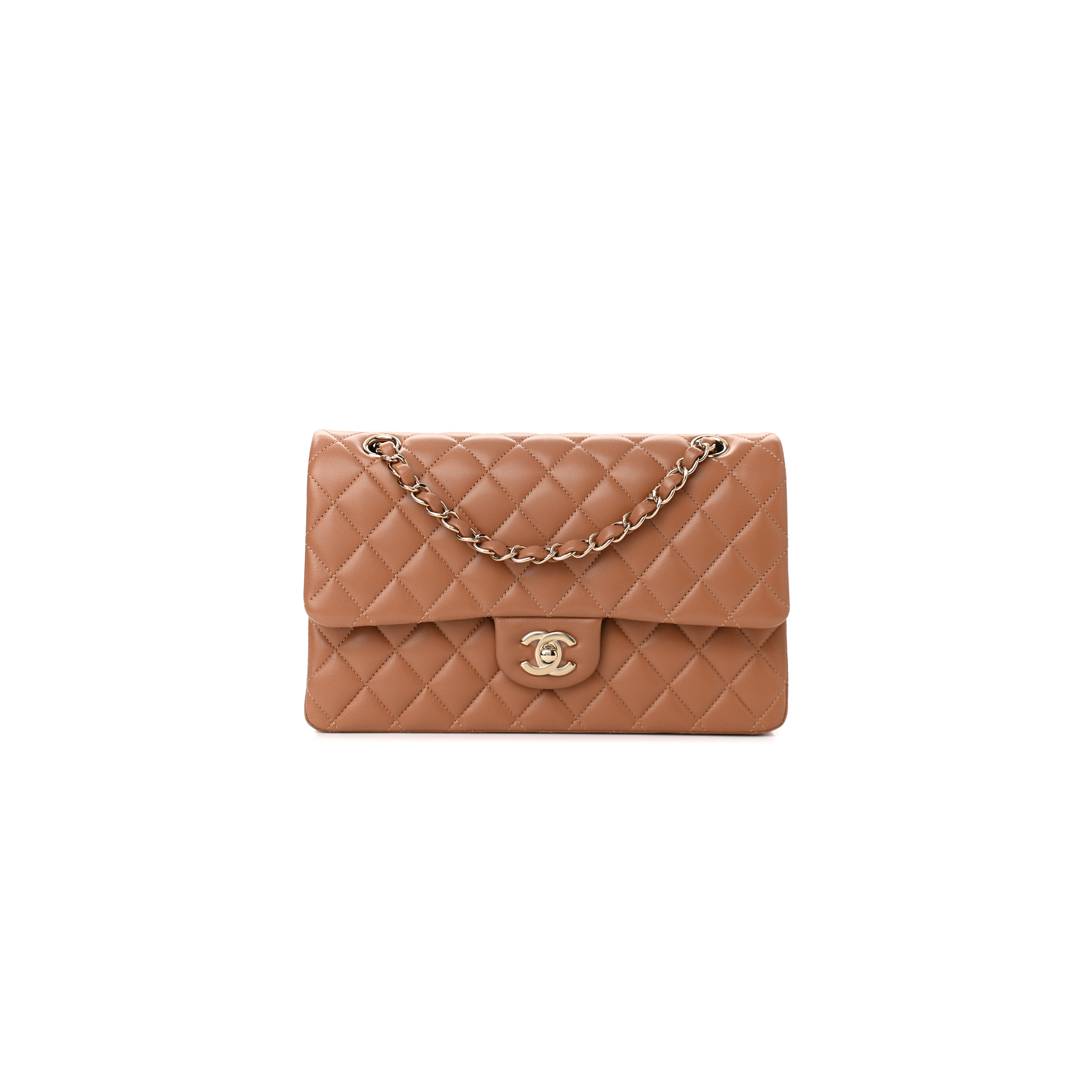 CHANEL LAMBSKIN QUILTED MEDIUM DOUBLE FLAP BROWN AS1112 (25.5*15.5*6.5cm)